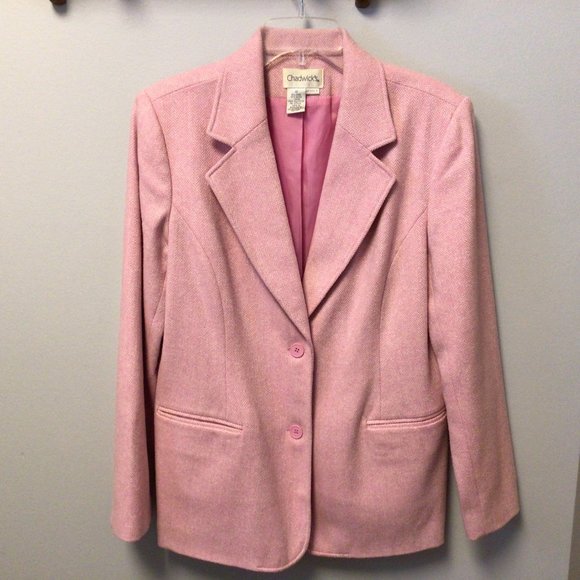 Chadwick's - Pink & White Herringbone Wool Blend Blazer - Picture 6 of 15